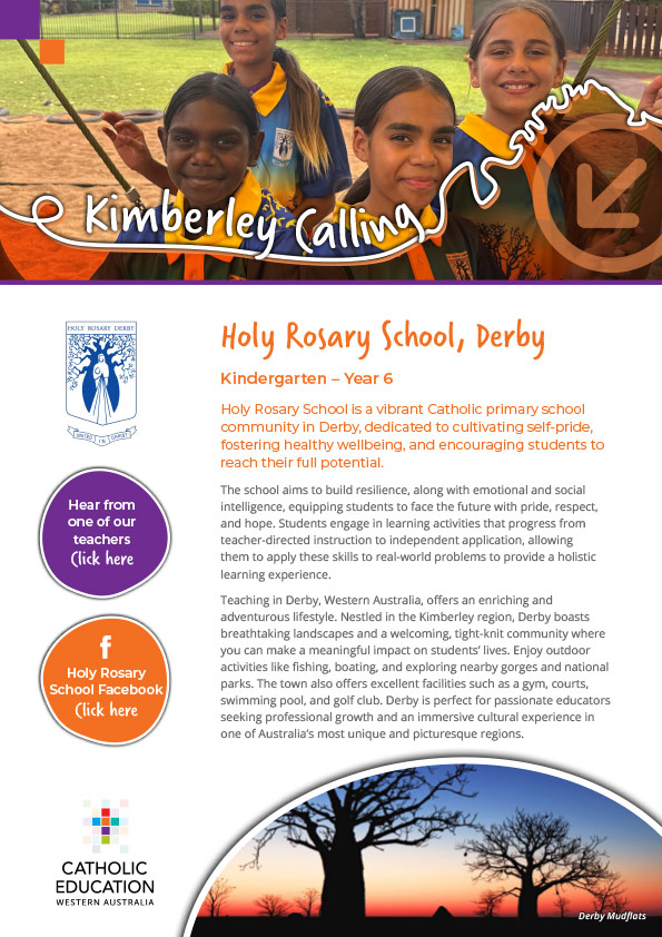 Holy Rosary School DERBY - Kimberley Calling flyer