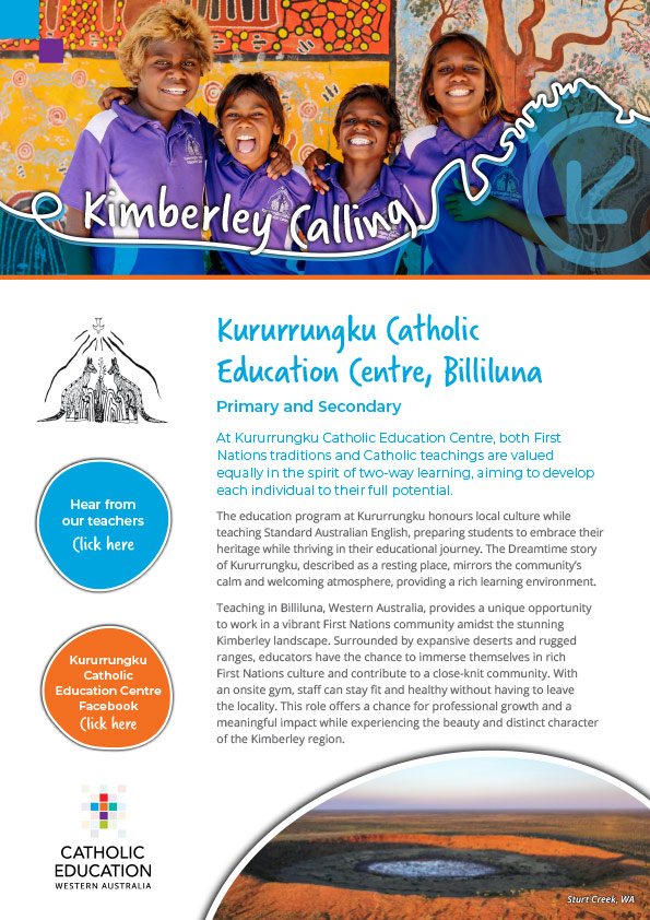 Kururrungku Catholic Education Centre BILLILUNA - Kimberley Calling flyer
