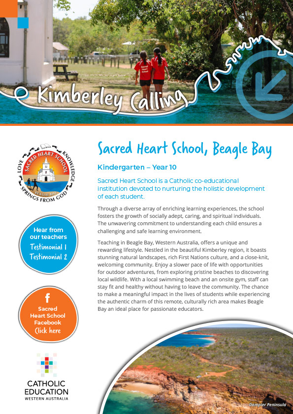 Sacred Heart School BEAGLE BAY - Kimberley Calling flyer