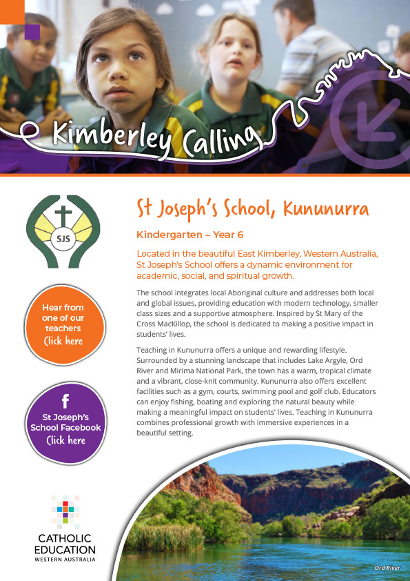 St Joseph’s Catholic Primary School KUNUNURRA - Kimberley Calling flyer